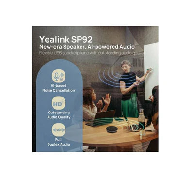 Yealink MSpeaker II installed beneath a dual-display conference room system.