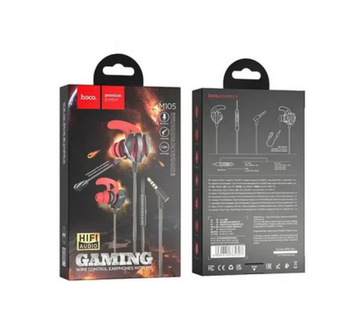 Hoco M105 Sharp wire control gaming earphones with microphone (Black)