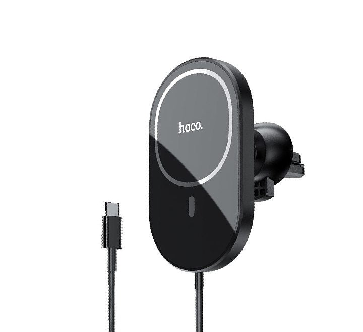 Hoco CA90 Magnetic In-car Phone Holder with Wireless Charging (Black), Mobile Accessories, Hoco - ICT.com.mm