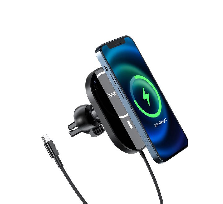 Hoco CA90 Magnetic In-car Phone Holder with Wireless Charging (Black), Mobile Accessories, Hoco - ICT.com.mm