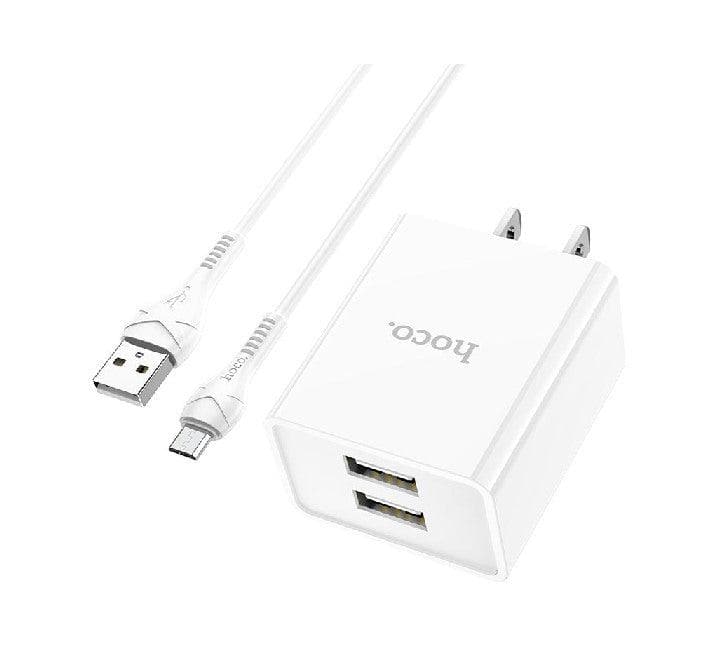 Hoco C89 Light Road Dual Port US Set With Micro-USB Cable (White), USB Chargers, Hoco - ICT.com.mm