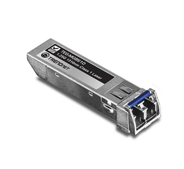 Demonstration of hot-plugging the TRENDnet TEG-MGBS10 LC duplex transceiver into an open hardware SFP port on a network switch.