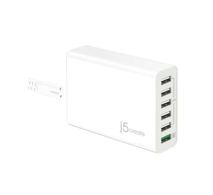 j5create 60W QC 3.0 USB 6-Port Charger (White), Adapter & Charger - Mobile, j5create - ICT.com.mm