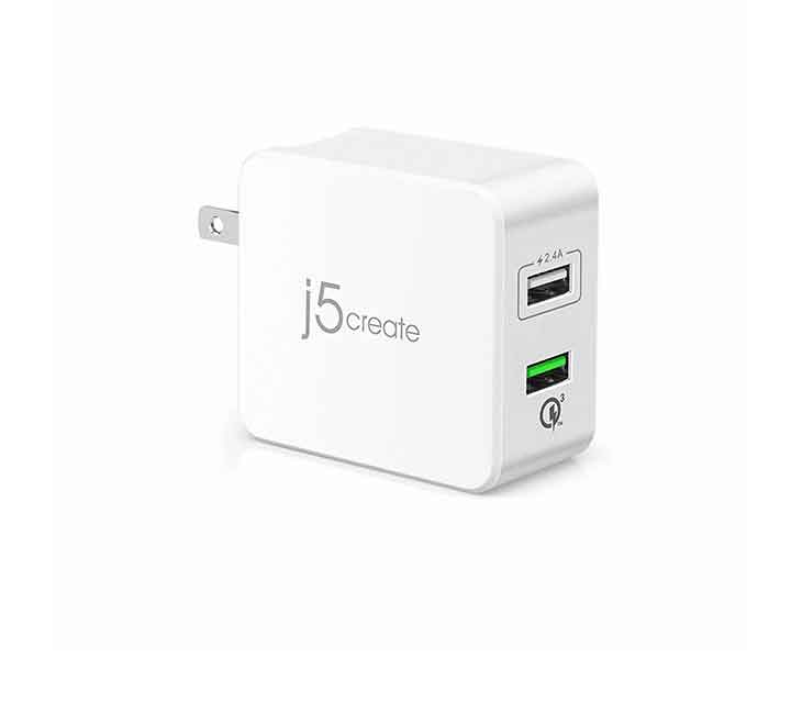 j5create JUP20 2-Port USB QC 3.0 Charger (White), Adapter & Charger - Mobile, j5create - ICT.com.mm