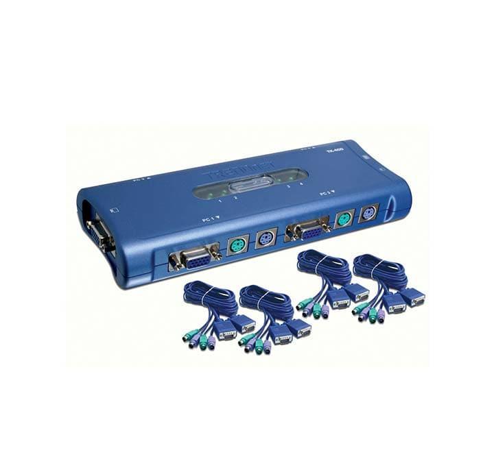 TRENDnet TK-400K 4-Port PS2 KVM Switch Kit front view showing device indicators and console port selection push buttons.
