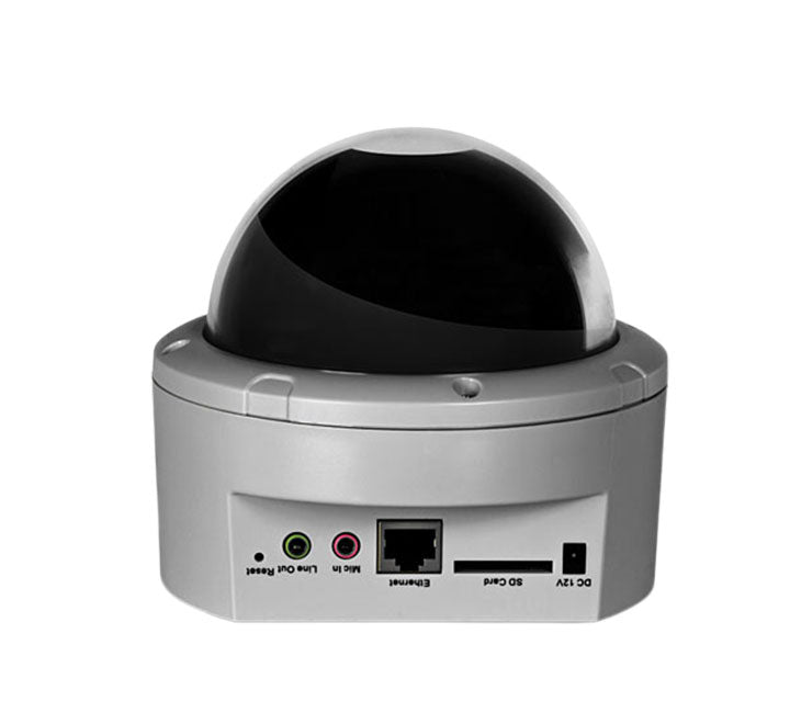 Internal view of the TRENDnet TV-IP262PI camera with its dome shell removed, showing the manually adjustable bracket and 12 infrared night vision emitters.