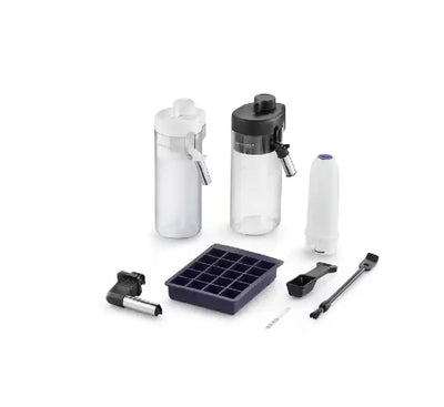 Adjustable liftable drip tray layout on the De'Longhi Eletta Explore silver coffee maker fitting a tall travel mug.