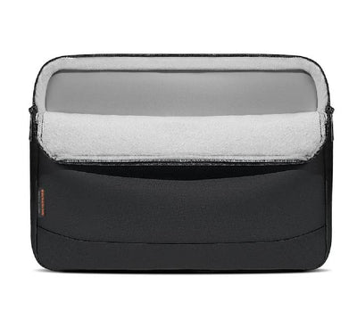 Interior view of Mark Ryden MR701D sleeve highlighting the 90-degree corner shock absorption padding and concealed protective bumpers.