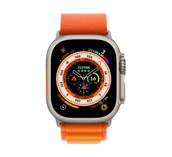Apple Watch Ultra 49mm Titanium Case with Orange Alpine Loop Small Strap (MNHH3), Apple Watch Ultra, Apple - ICT.com.mm