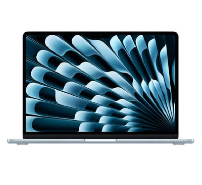 Premium 2026 M5 MacBook Air laptops showcasing the elegant Sky Blue and warm champagne Starlight color variants side-by-side.