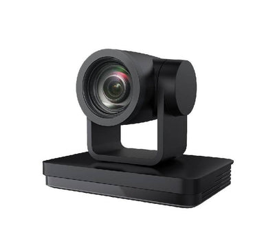 Close up of BenQ DVY23 20x optical zoom lens showing high-precision glass and autofocus capability.