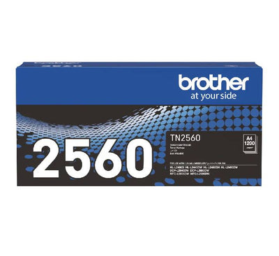 Official box packaging of the Brother TN-2560 original black toner cartridge showcasing authenticity holograms for the Myanmar market.