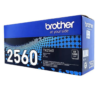 Close up view of the genuine Brother TN-2560 black laser toner unit structural roller gear and standard yield design.