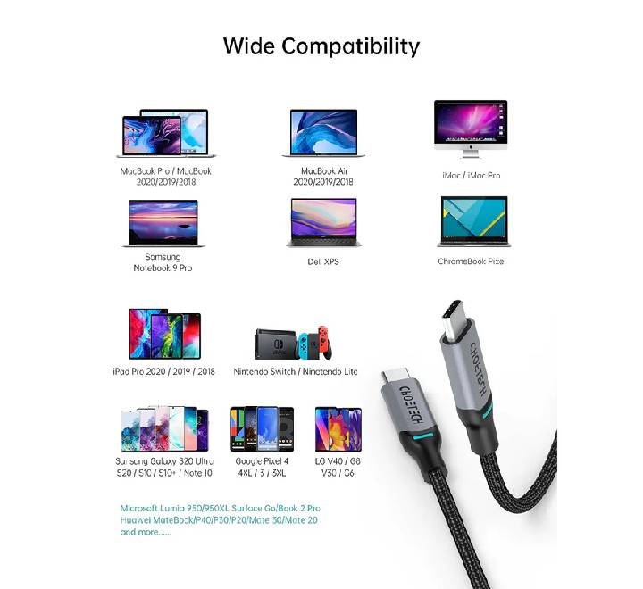 Choetech PD100W USB-C to USB-C Nylon Cable 1.8m (XCC-1002) Gray