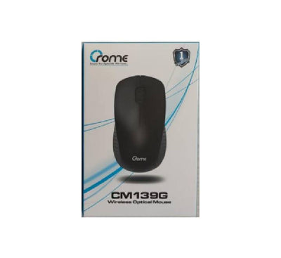 Top-down layout showcasing the ambidextrous shape and scroll wheel of the Crome CM139G cordless mouse.