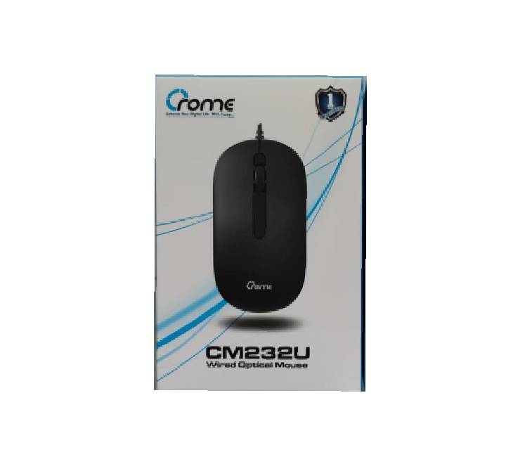Side view profile showcasing the ergonomic ambidextrous contours of the Crome CM232U USB mouse.