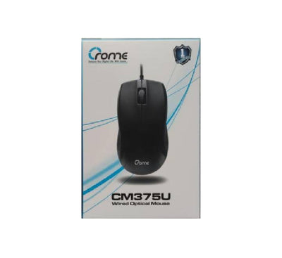 Side view showcasing the symmetric ambidextrous curvature of the Crome CM375U USB wired mouse.