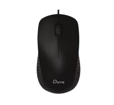 Crome CM139U wired optical mouse in black, clean top-down full body view.