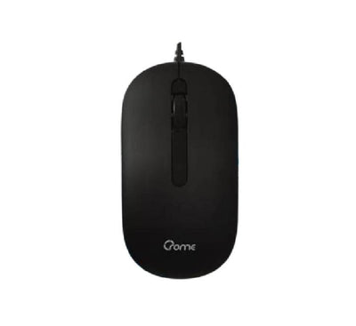 Crome CM232U wired optical mouse in matte black, clean top-down view.