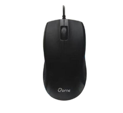 Crome CM375U wired optical mouse in black, clean top-down full body view.