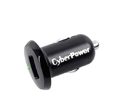 CyberPower mobile dual car charger adapter featuring two USB ports and an integrated 12V DC power socket