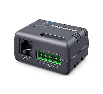CyberPower EnviroSensor environmental monitoring hardware for server racks, showcasing the compact build and RJ45 connection port.