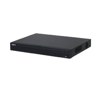 Back panel of Dahua NVR4216-4KS3 showing dual SATA storage capacity slots, HDMI 4K output, VGA, and RJ-45 network ports.