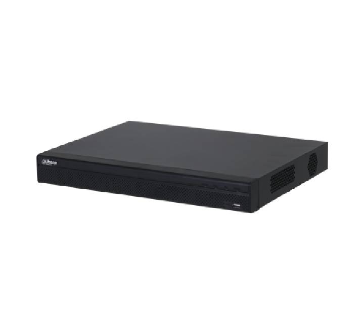 Back panel of Dahua NVR4216-4KS3 showing dual SATA storage capacity slots, HDMI 4K output, VGA, and RJ-45 network ports.