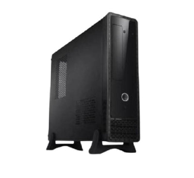 Dragon Power Mini Casing 101 matte black computer case with 550W PSU, front view showing USB ports and HD audio.
