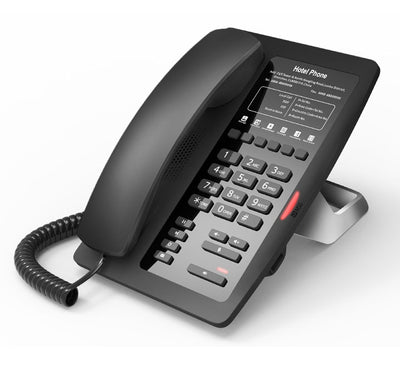 Fanvil H3W Hotel Wi-Fi IP Phone in Classic Black, featuring 6 customizable hospitality hotkeys and built-in 2.4G wireless connectivity. Best B2B price in Myanmar.