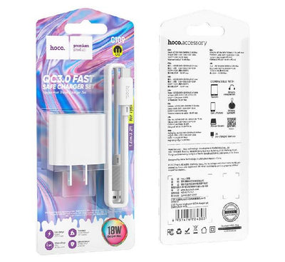 Hoco C109 Fighter Single Port QC3.0 Charger Set For Type-c (US) White