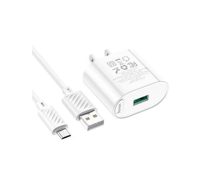 Hoco C109 Fighter Single Port QC3.0 Charger Set For Type-c (US) White