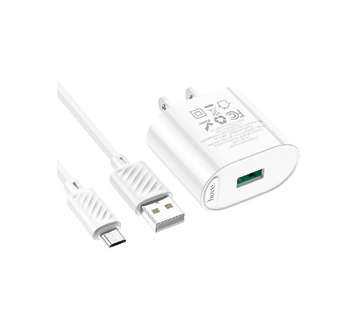 Hoco C109 Fighter Single Port QC3.0 Charger Set For Type-c (US) White