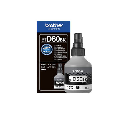Genuine Brother BTD60BK black ink bottle refill for DCP and MFC ink tank printers.
