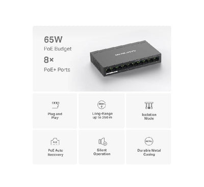 MERCUSYS MS110P (10-port 10/100Mbps Desktop Switch With 8-Port POE+)
