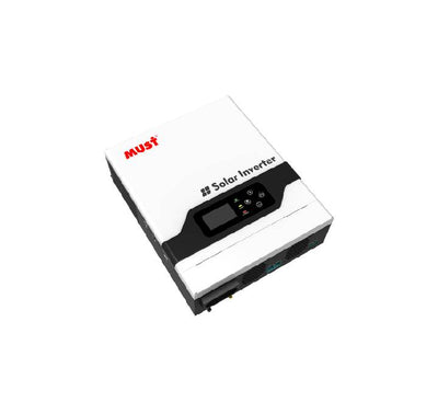 Close up of Must PV18-1012VPM II 12V Hybrid Inverter with Black LCD Display - Solar power for Myanmar electronics.