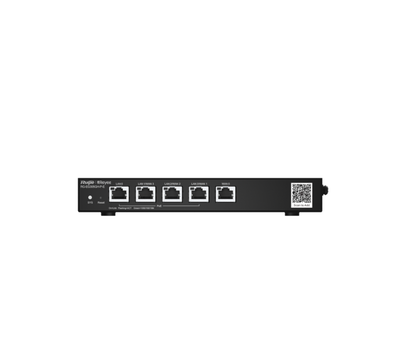Rear view of Ruijie Reyee RG-EG305GH-P-E highlighting 5 Gigabit Ethernet interfaces with 4 dedicated 802.3af/at PoE plus LAN slots and multi-WAN support.