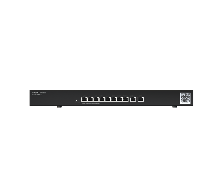 Front interface layout of Ruijie RG-EG310GH-E showing 10 Gigabit RJ45 WAN and LAN ports