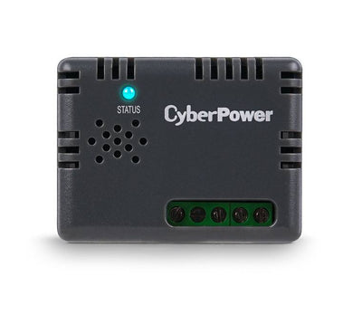 Close-up view of the 4 dry contact input closure slots on the CyberPower EnviroSensor for security and smoke alarm integration.