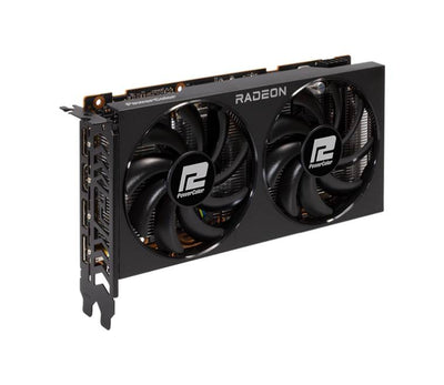 PowerColor Fighter AMD Radeon RX 6600 8GB GDDR6 graphics card front view showing the dual 90mm cooling fan layout.