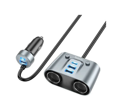 Hoco Z51 Establisher 147W(2C3A) 2-in-1 cigarette lighter car charger (Metal Gray)