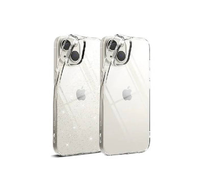 Rear view of the crystal clear Ringke Air iPhone case showcasing the protective raised camera bezel and anti-rainbow micro-dot texture.