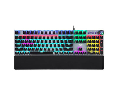 AULA F2088 Black wired mechanical gaming keyboard with active RGB lighting, showing the full 104-key layout and metal top plate.