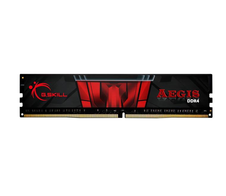 G.Skill Aegis 16GB DDR4 3200MHz Desktop RAM module (F4-3200C16S-16GIS) showing the black and red gaming shield sticker design.