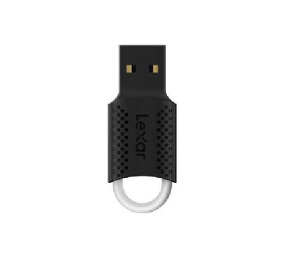 Lexar JumpDrive V40 32GB USB 2.0 Flash Drive showing sleek black casing and standard Type-A port design.