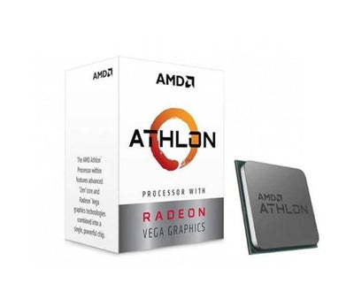 Close-up view of the AMD Athlon 3000G desktop processor chip showing the AM4 socket surface layout for PC builders in Yangon.