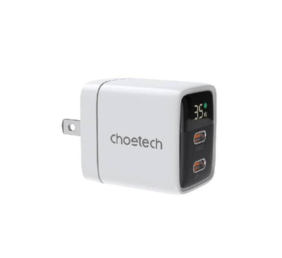 Choetech PD 35W GaN Dual Type-C Display Wall Charger (PD6051) White