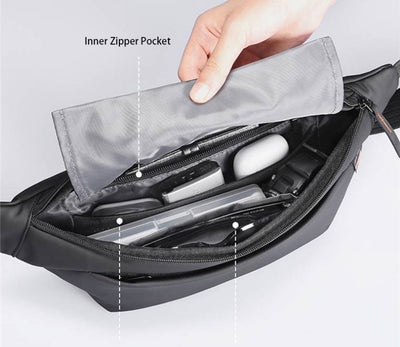 Interior organization pockets and quick-release key ring inside the Mark Ryden MR615 chest bag.
