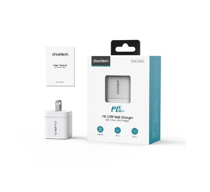 Choetech PD 35W GaN Dual Type-C Display Wall Charger (PD6051) White