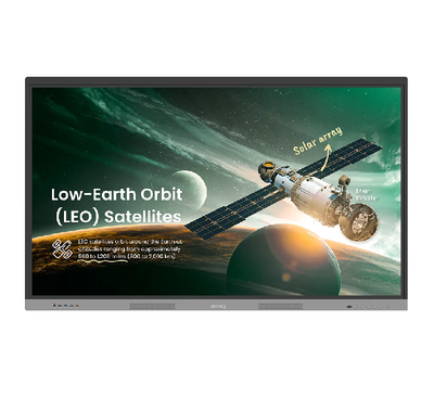 BenQ RE6503A 65 inch 4K UHD Interactive Education Touchscreen in Black, front view with Android 11 interface.